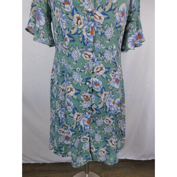 Blue Rain Dress Womens Small Green Floral Button Front V Neck Lined Opaline 02 - Picture 3 of 12